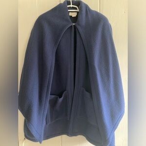 Vintage Blue Fleece Poncho Cape Kathleen for Sweet Herb Made in USA Open Coat